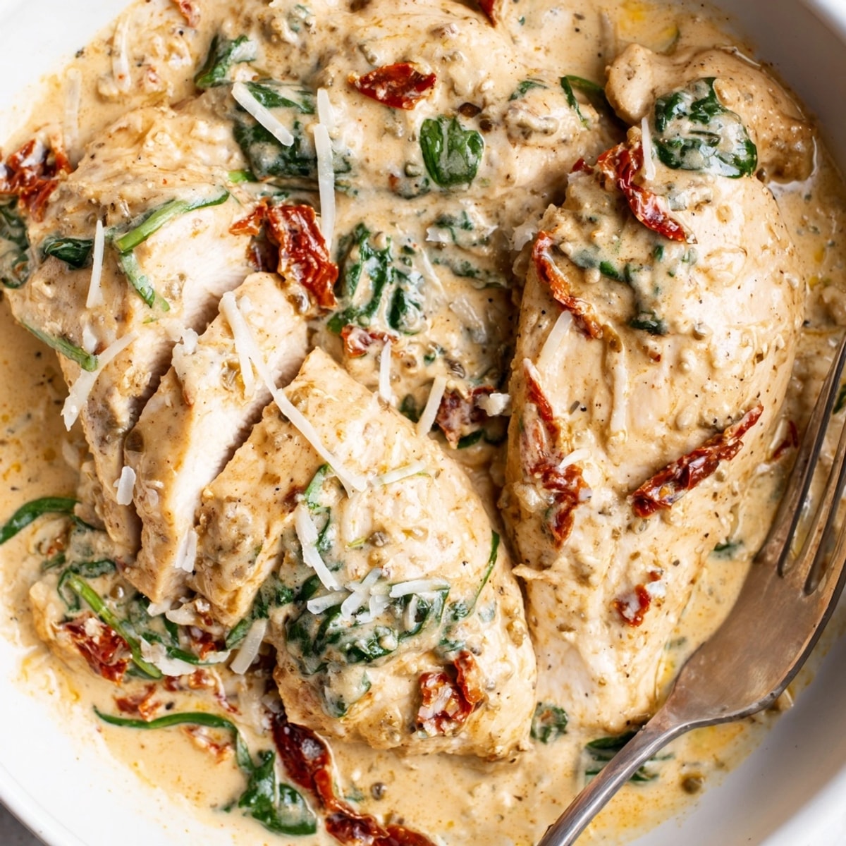 Creamy Tuscan Chicken Skillet: golden chicken simmering in a rich, garlic-Parmesan sauce, ready to serve.