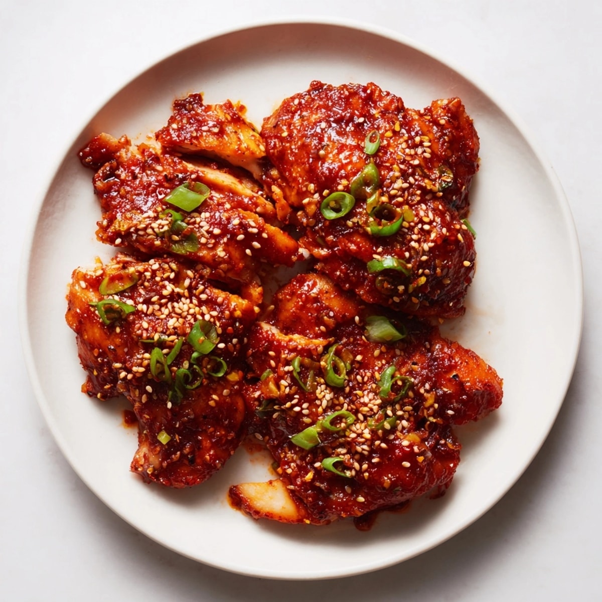 Juicy Gochujang Glazed Chicken, a sweet, spicy Korean-inspired dish, resting before slicing.