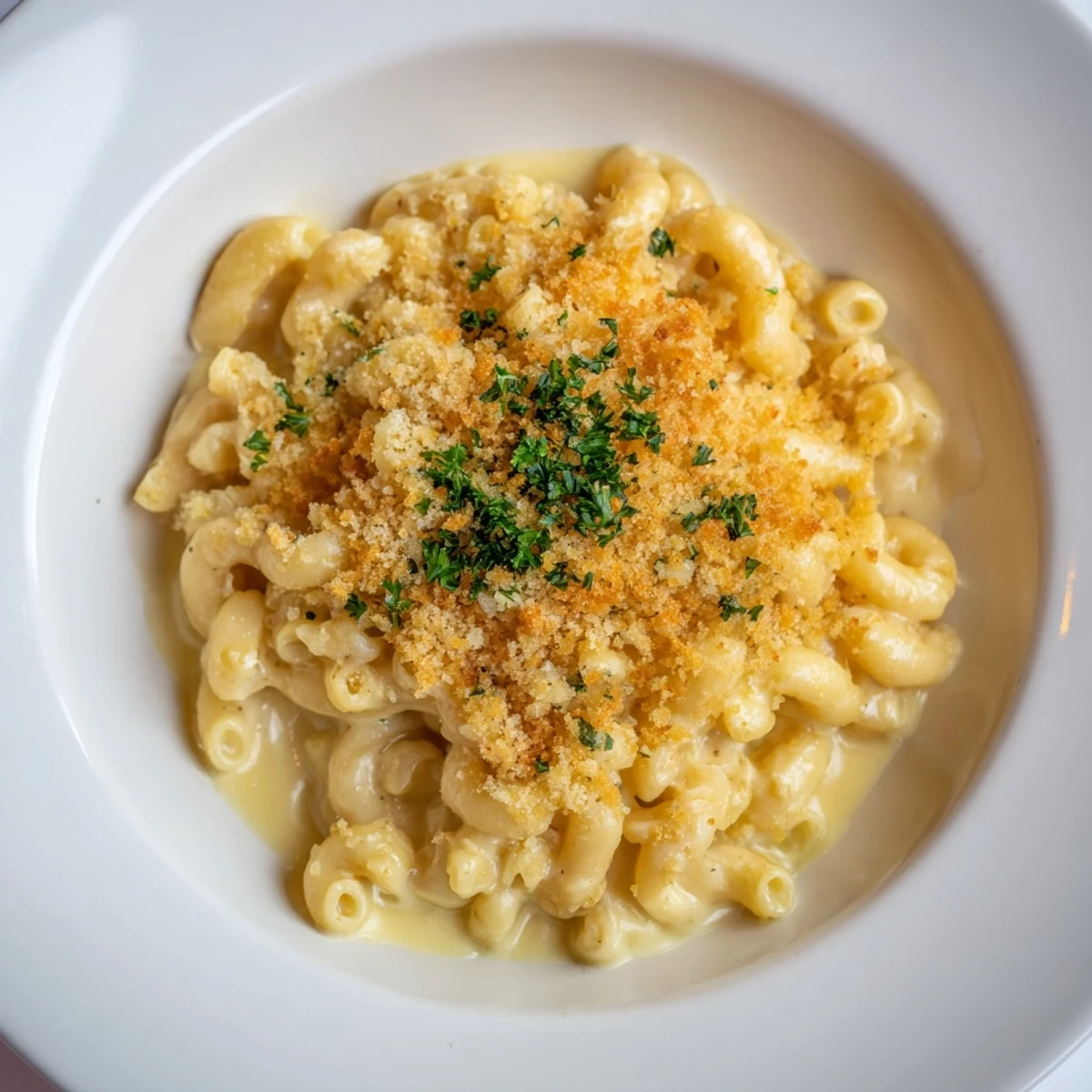 A baking dish overflowing with creamy Baked Macaroni and Cheese, its topping lightly browned.