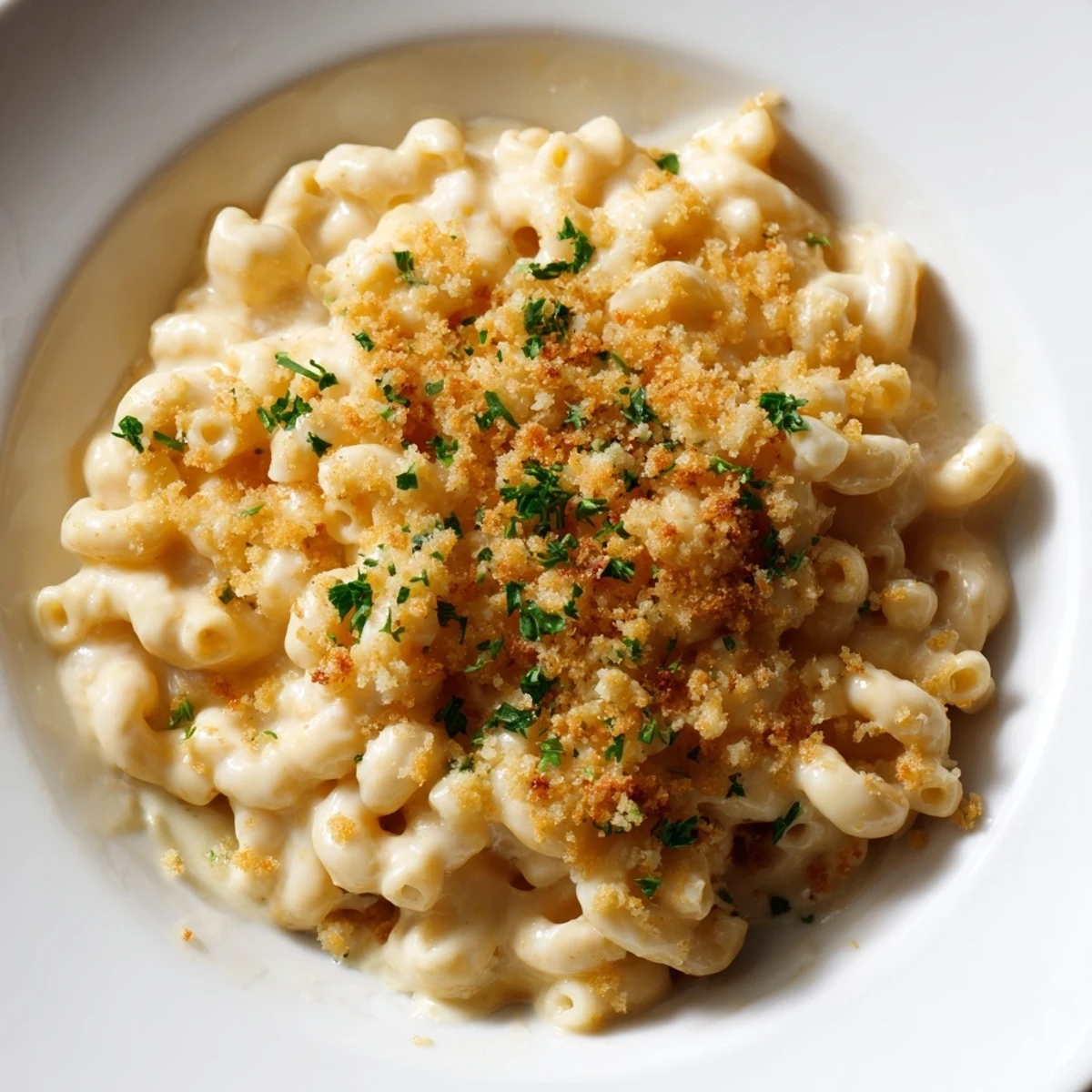Warm, cheesy Baked Macaroni and Cheese with breadcrumbs: a comforting, classic American casserole.