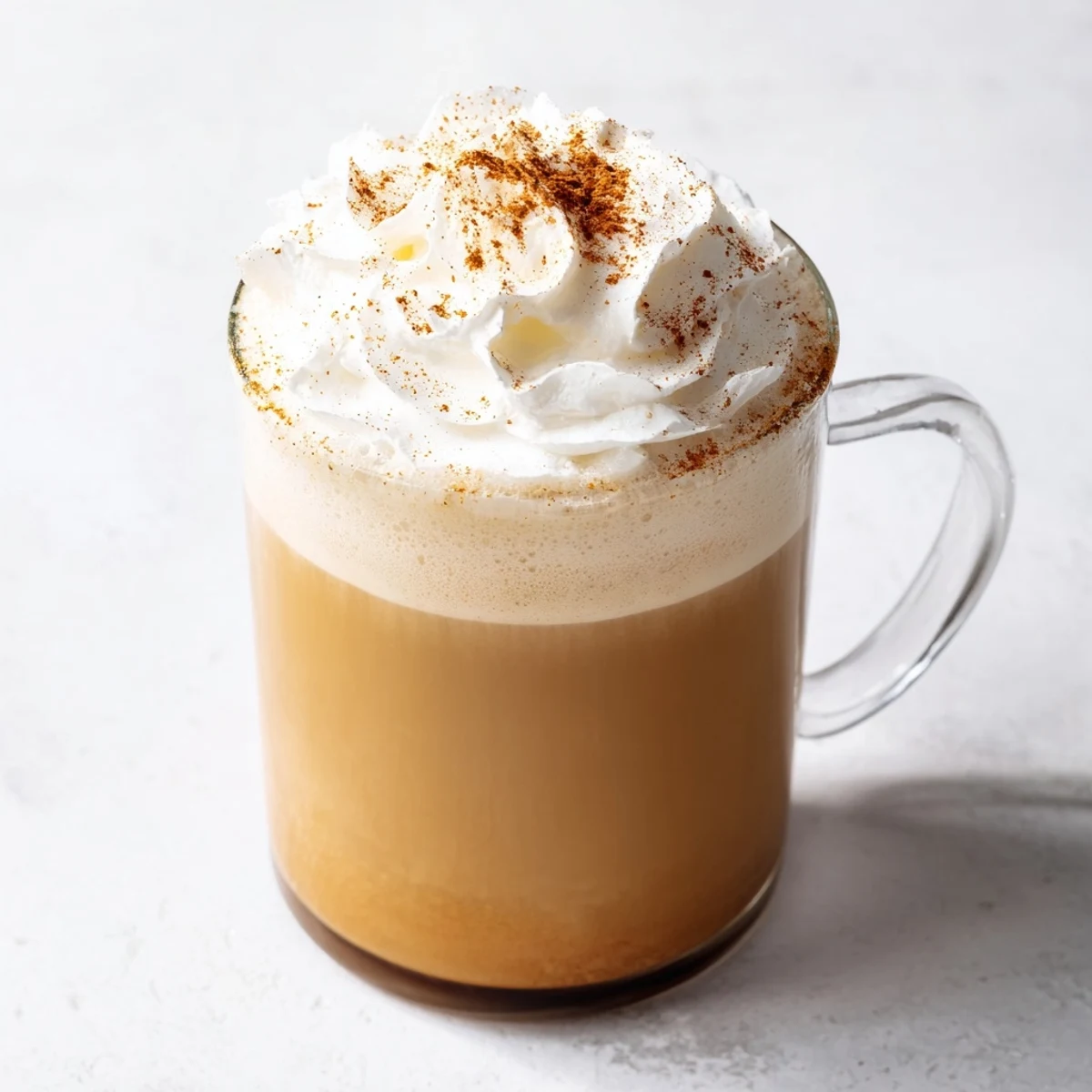 A comforting close-up shot of a steamy Spiced Latte, ideal with a dollop of whipped cream and cozy flavor.