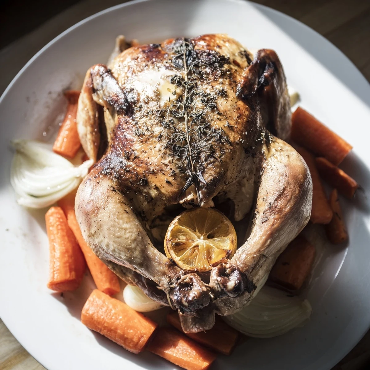 Flavorful roasted chicken, smelling amazing with garlic and herbs, is a comforting dish.