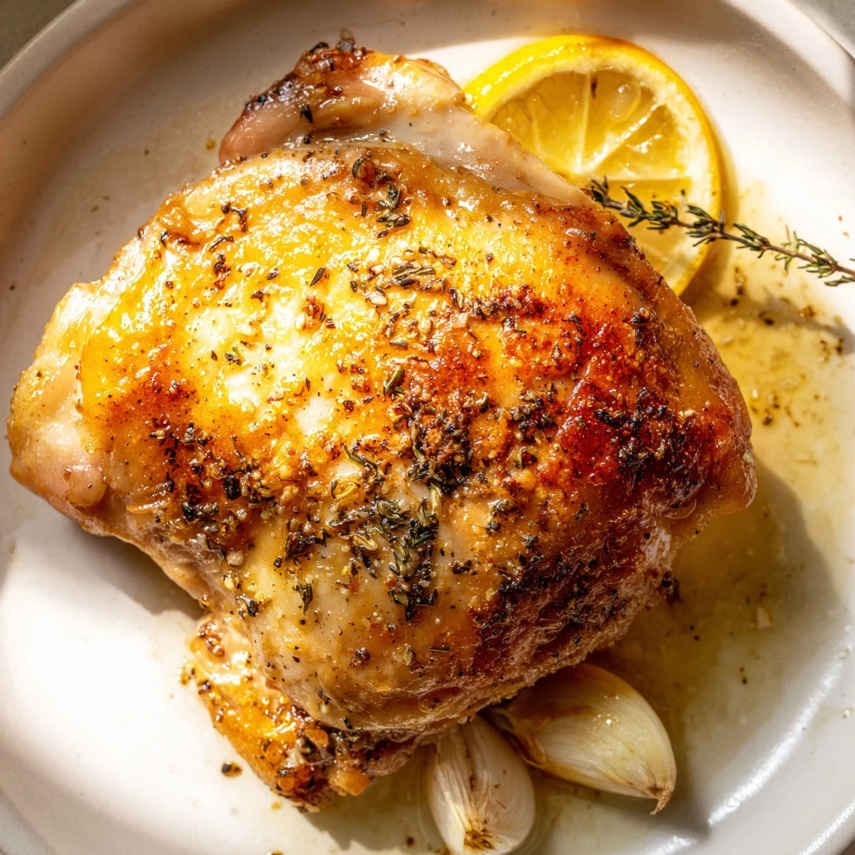 A close-up of juicy, flavorful baked chicken, cooked to perfection, ready to serve with sides.