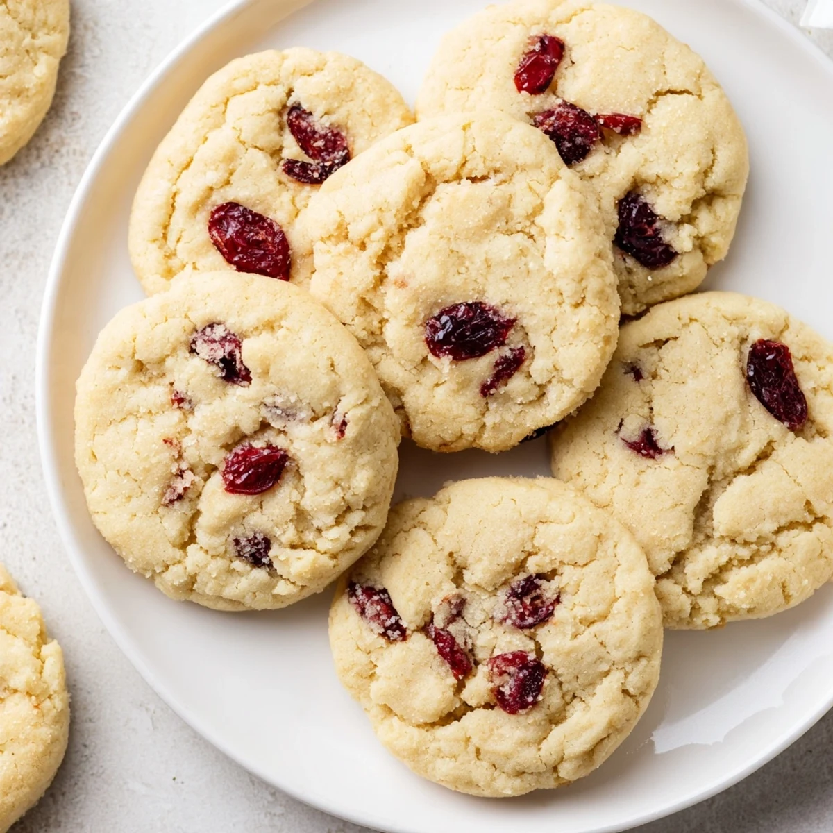 A close-up of soft cranberry cookies with visible, plump cranberries, ready to eat.