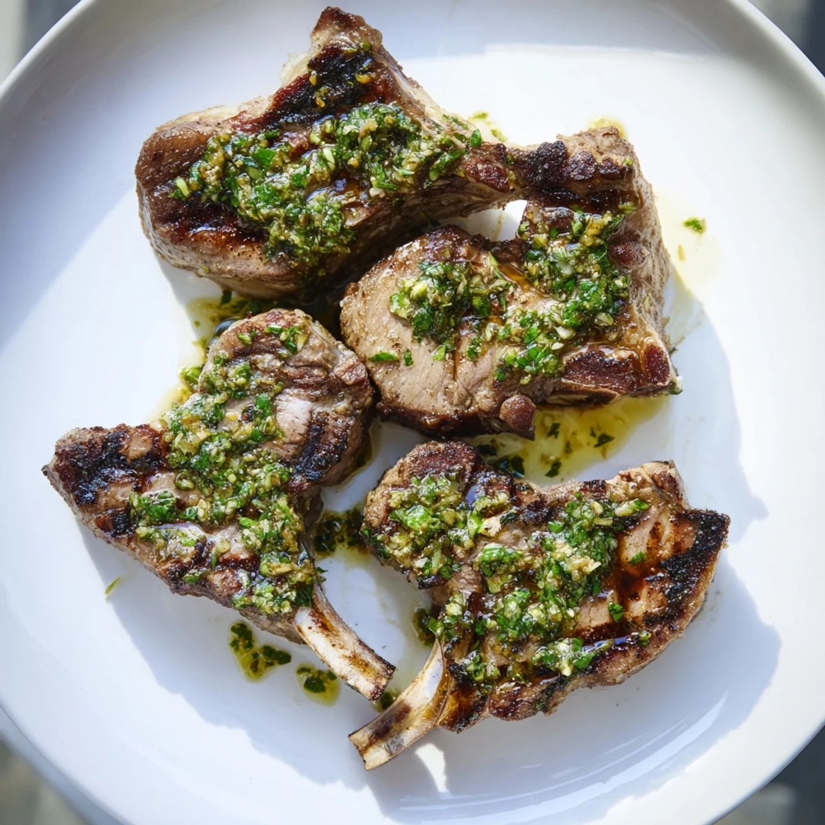 A plate of juicy grilled lamb chops alongside a cooling mint sauce for a perfect summer feast.