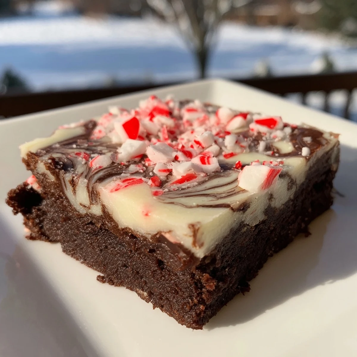 Fudgy Peppermint Bark Chocolate Brownies: a glistening, festive dessert with peppermint candy topping.