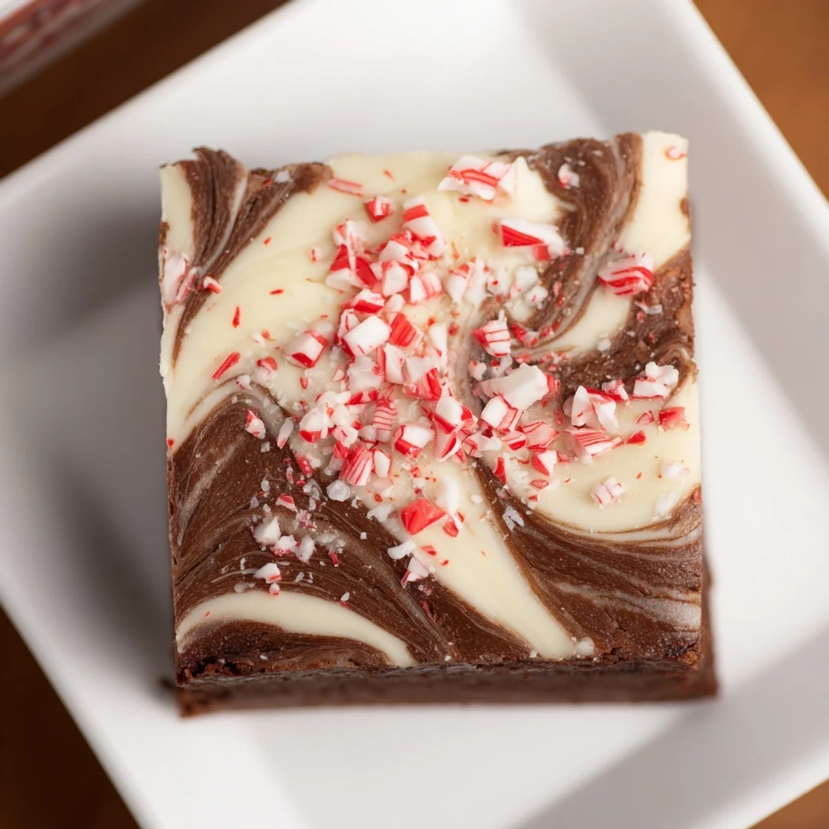 Warm, rich Peppermint Bark Chocolate Brownies just out of the oven, ready for slicing and enjoying.