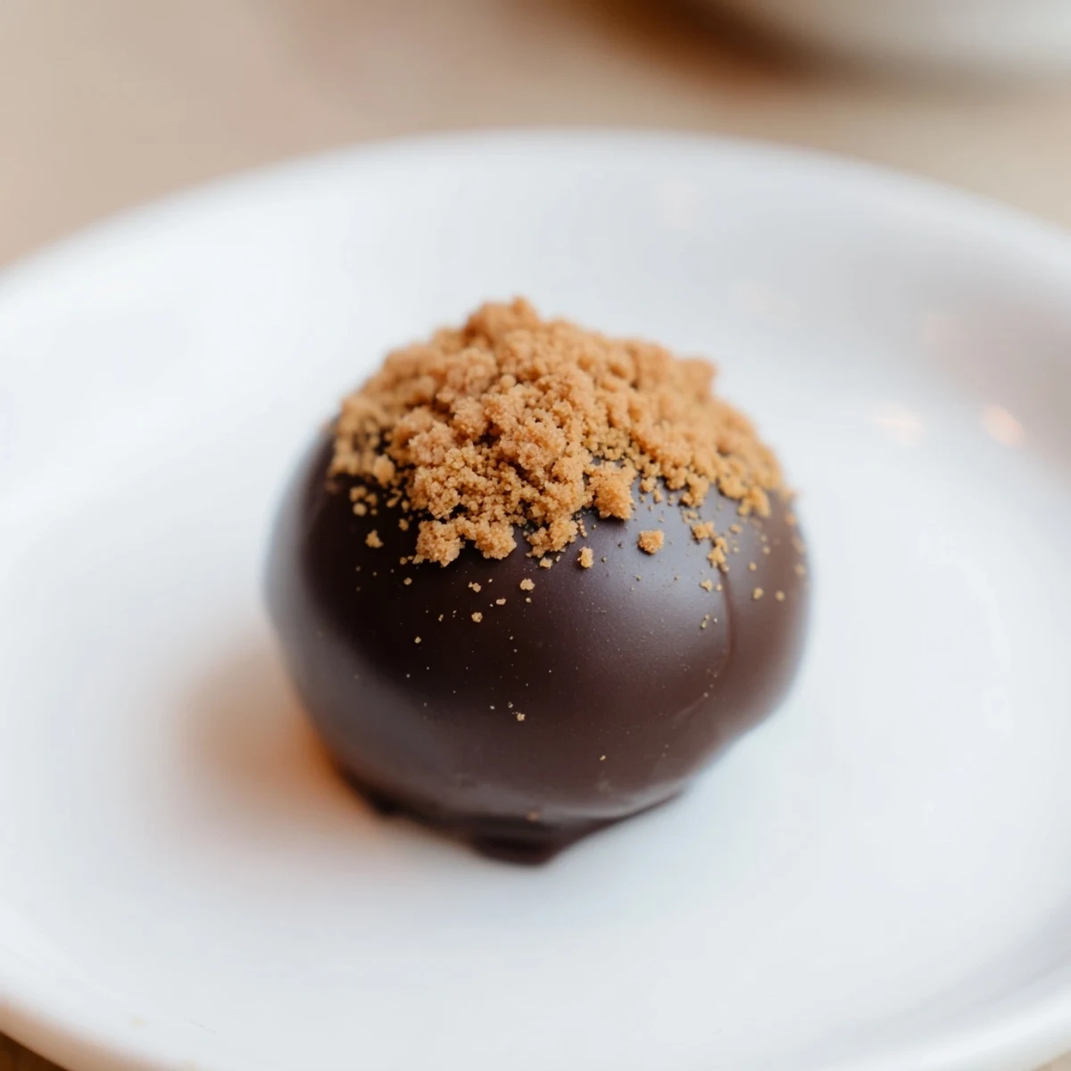 Creamy, rich Gingerbread Truffles, dipped in chocolate and sprinkled with crushed cookies, ready to enjoy.