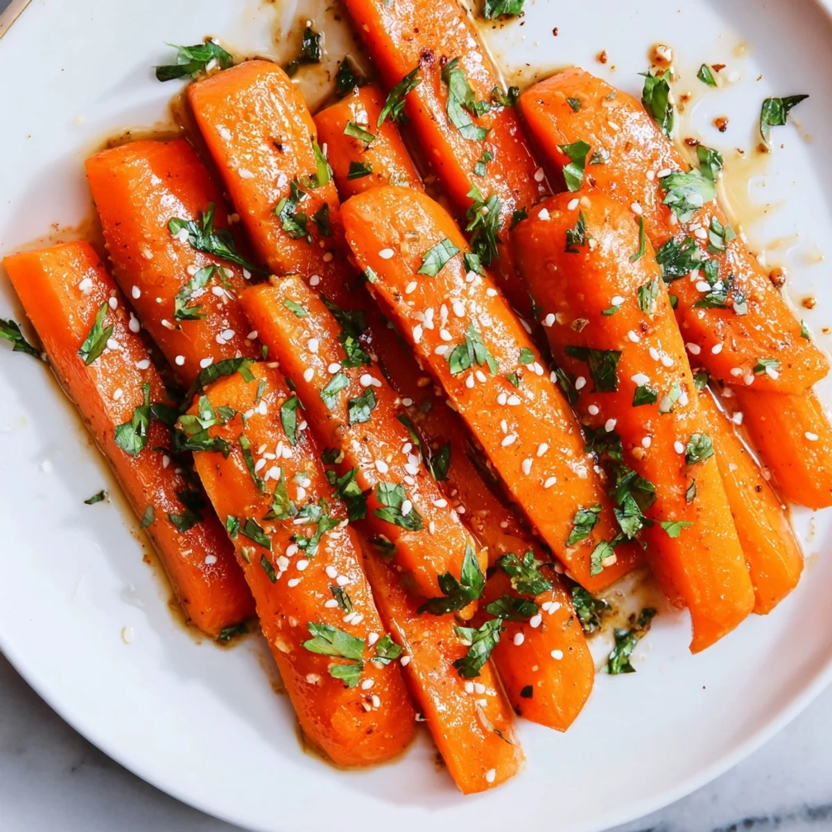 Tender, earthy roasted carrots with cumin and honey, garnished with fresh parsley, a warm meal.