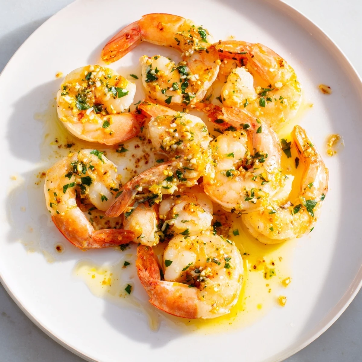 Close-up of buttery Lemon Garlic Butter Shrimp, showing the bright citrus flavor and garlic.