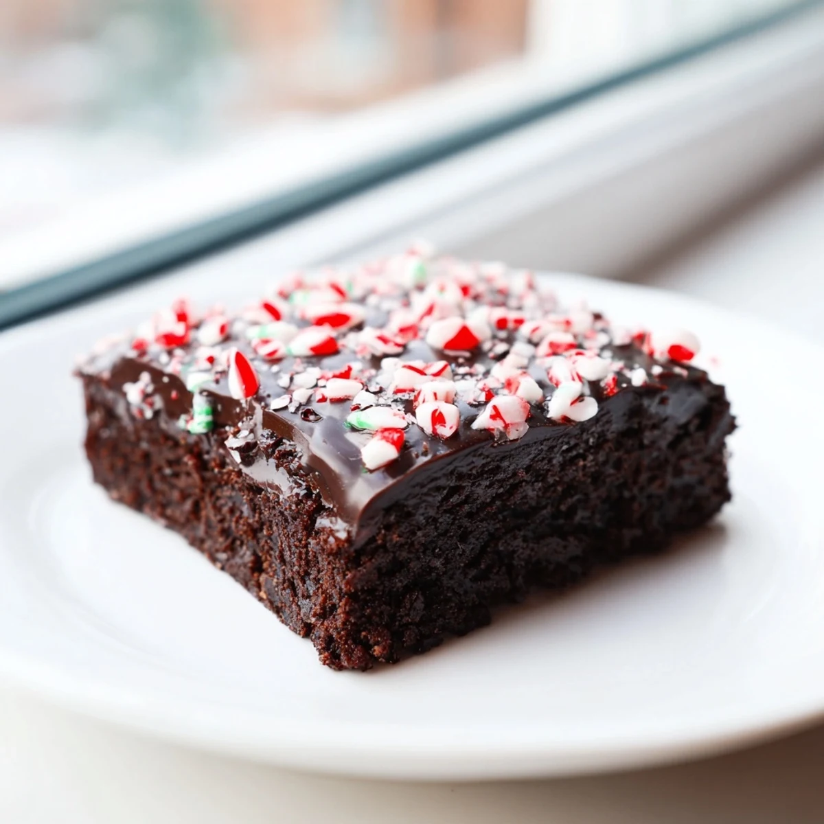 Freshly baked Peppermint Brownies, showing a perfect crackly top, ready for a delicious dessert.