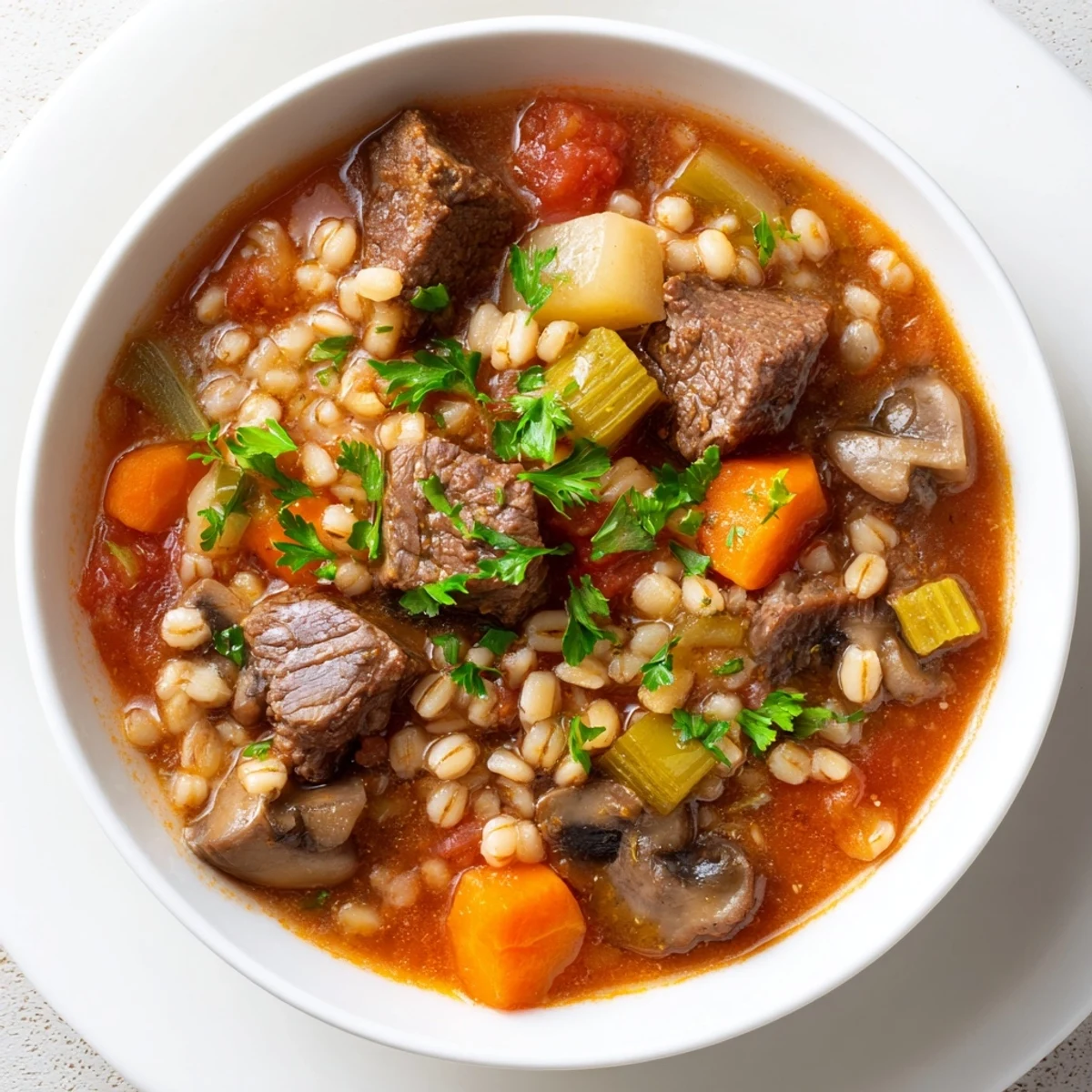 This homemade Hearty Beef and Barley Soup features a rich broth and tender barley, ready to eat!