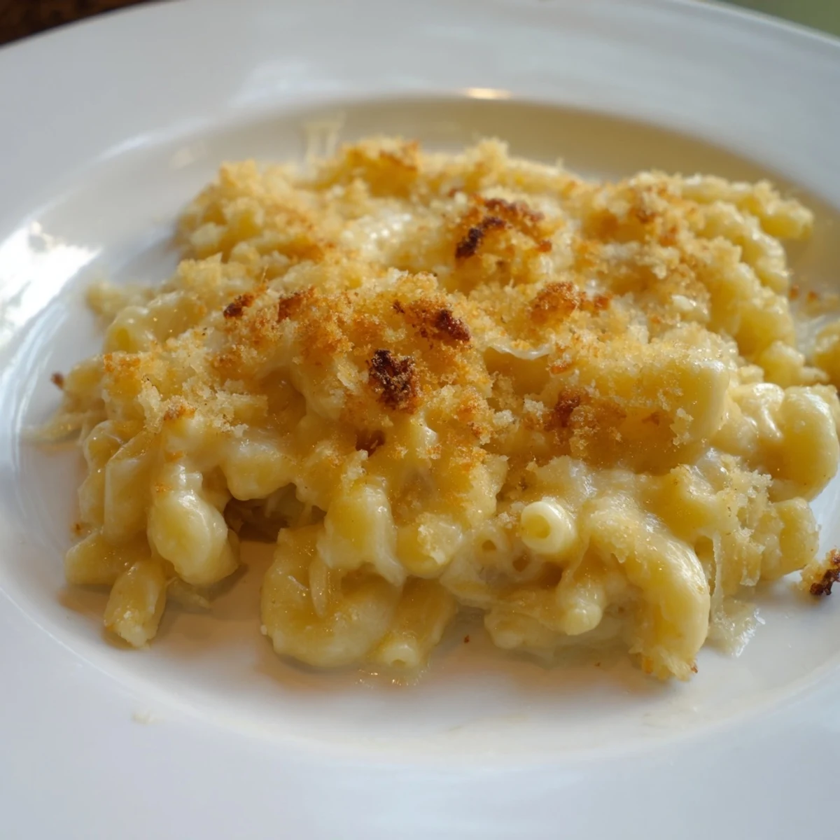 Golden, bubbly baked macaroni and cheese, a comforting American classic, ready to be served.