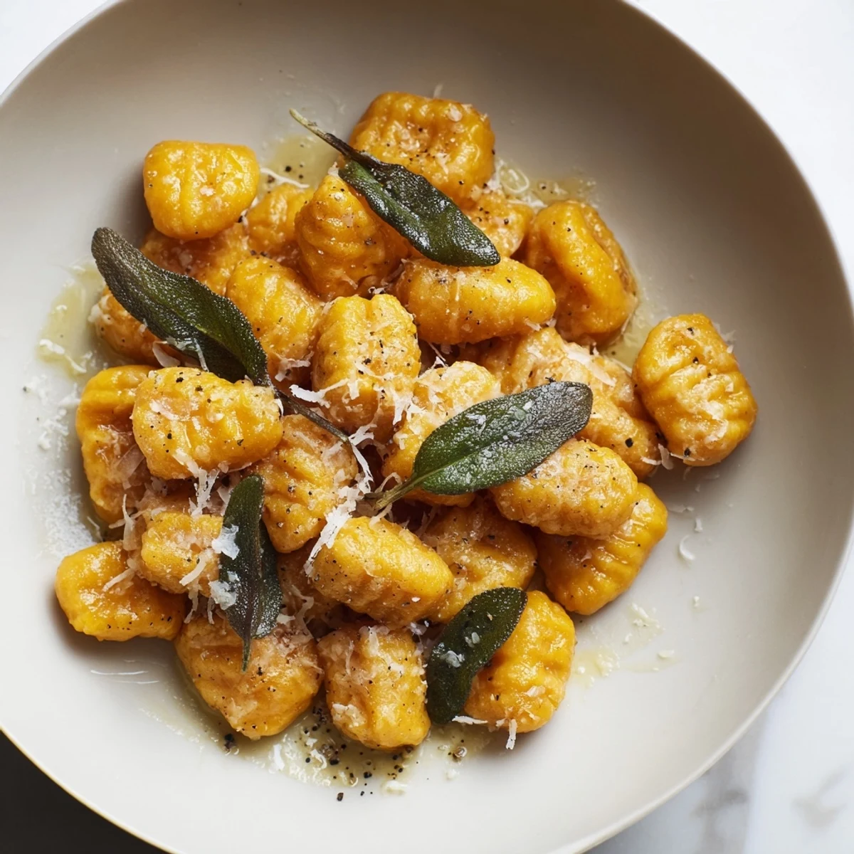 Fluffy squash gnocchi, gently browned, showcasing the sweet flavor of roasted squash in every bite.