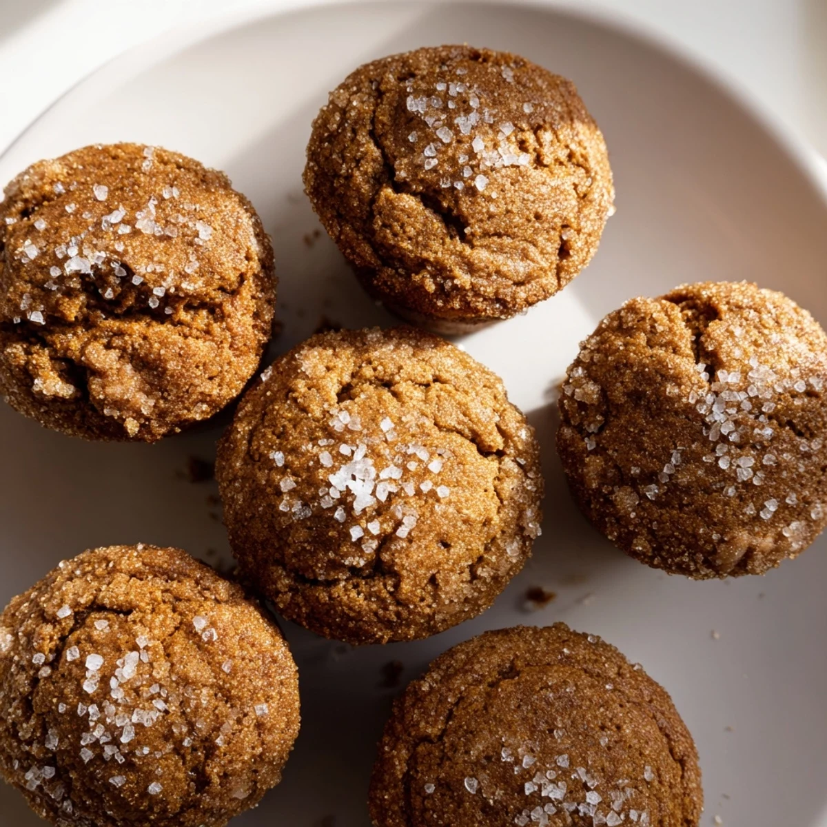 Freshly baked gingerbread muffins, perfectly domed, with a delicate sugar topping, a true holiday classic.
