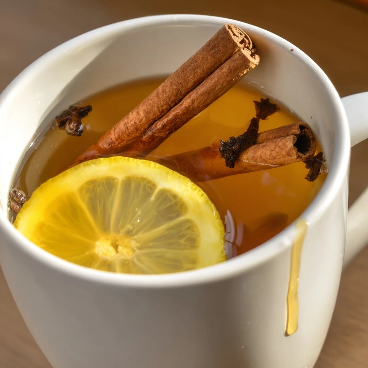 Steaming Hot Toddy served in a clear mug, garnished with lemon and cinnamon, ready to soothe.