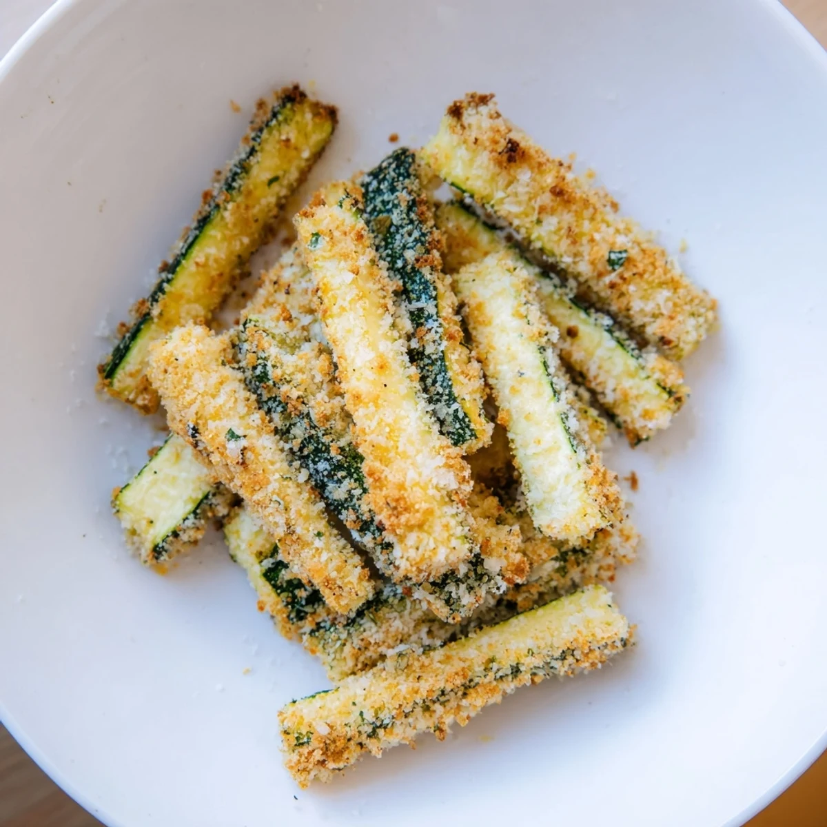 Freshly made zucchini fries arranged on a baking sheet, offering a healthy and flavorful appetizer option.