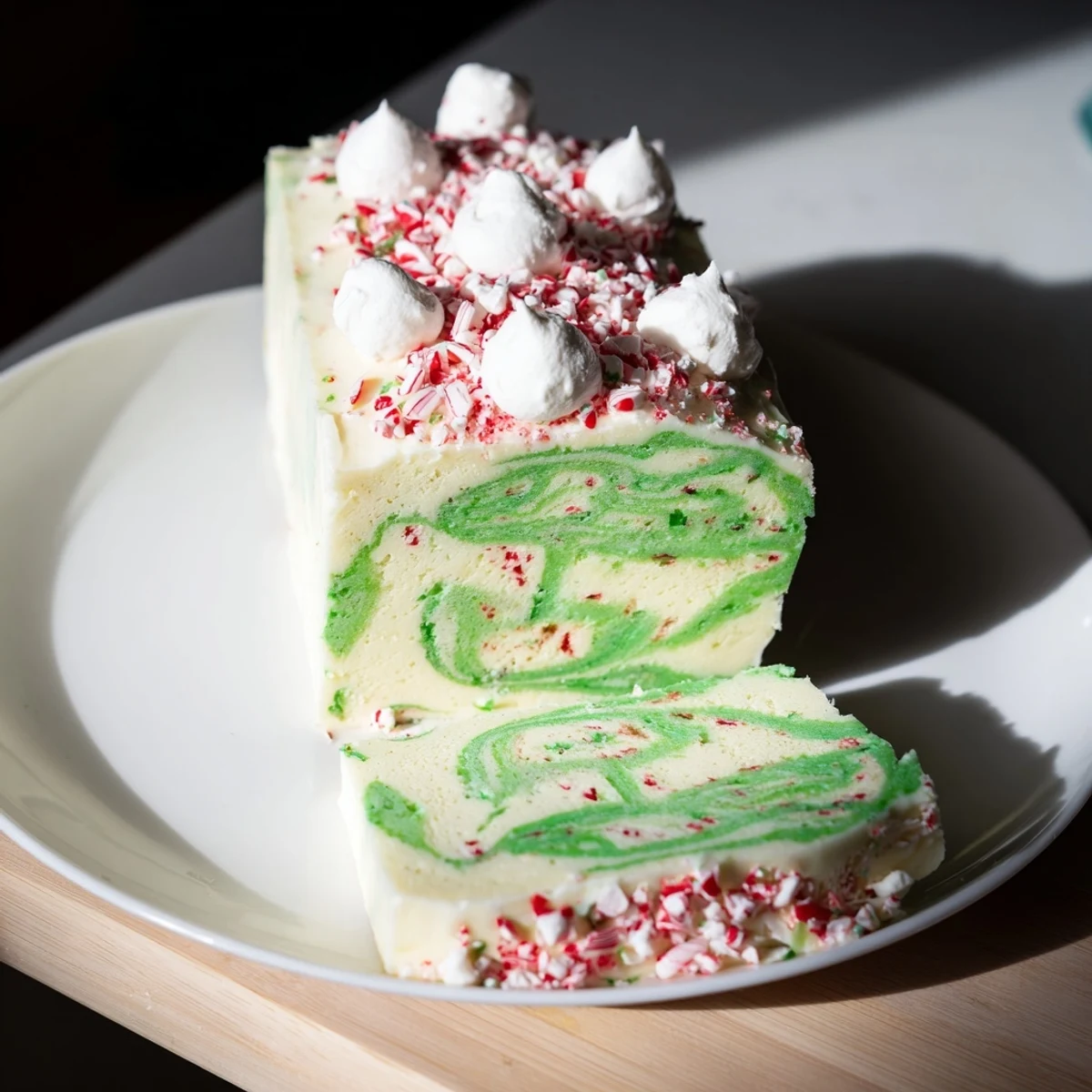 This homemade Twist Peppermint features visible swirls of peppermint and vanilla, chilled to perfection.