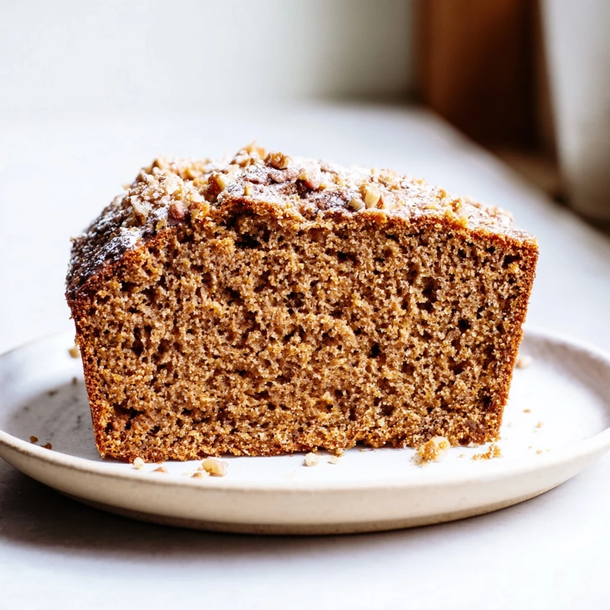A warm slice of freshly baked Gingerbread loaf, spiced aroma filling the kitchen.