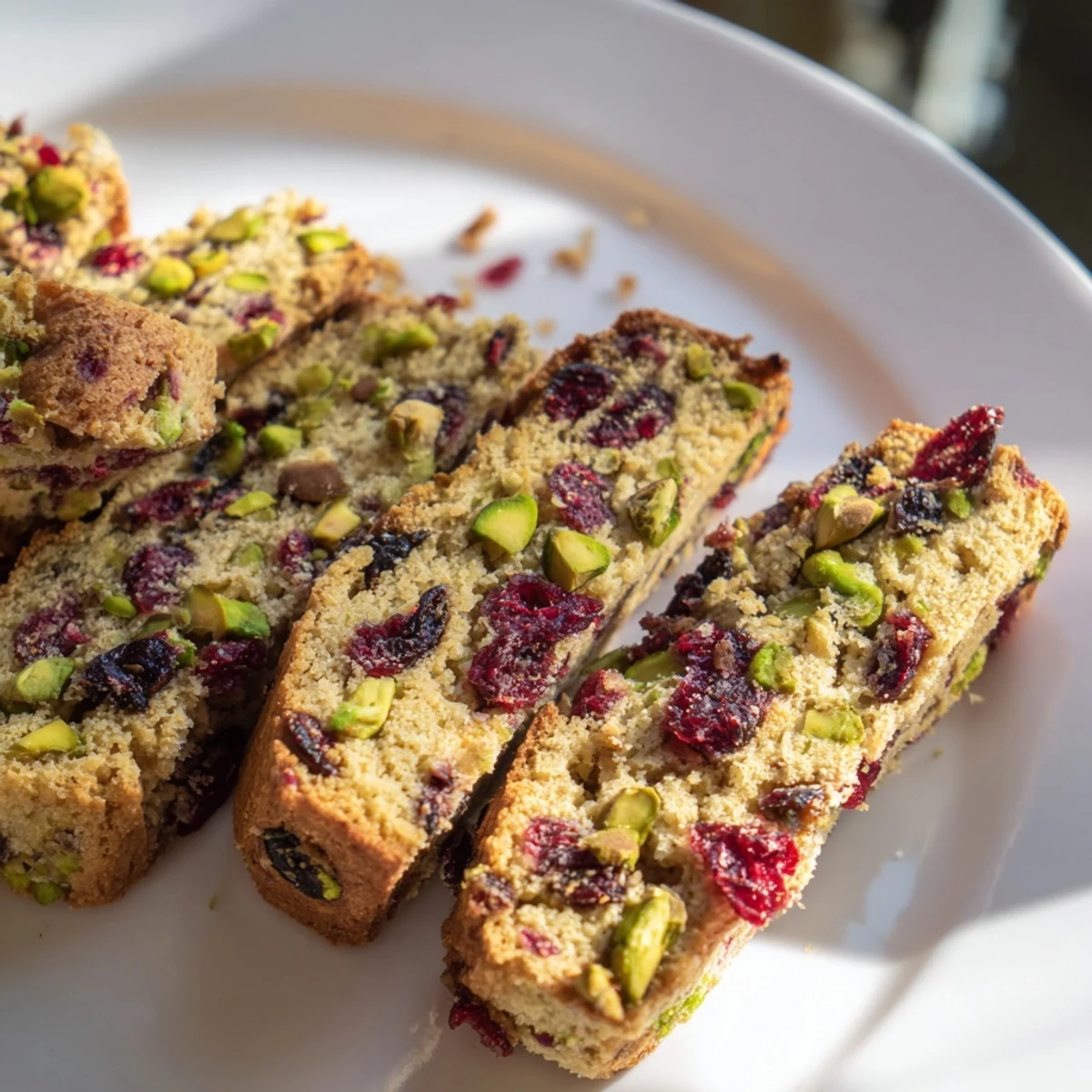 Homemade Cranberry and Pistachio Biscotti ready to enjoy, the perfect Italian cookie for gifting.