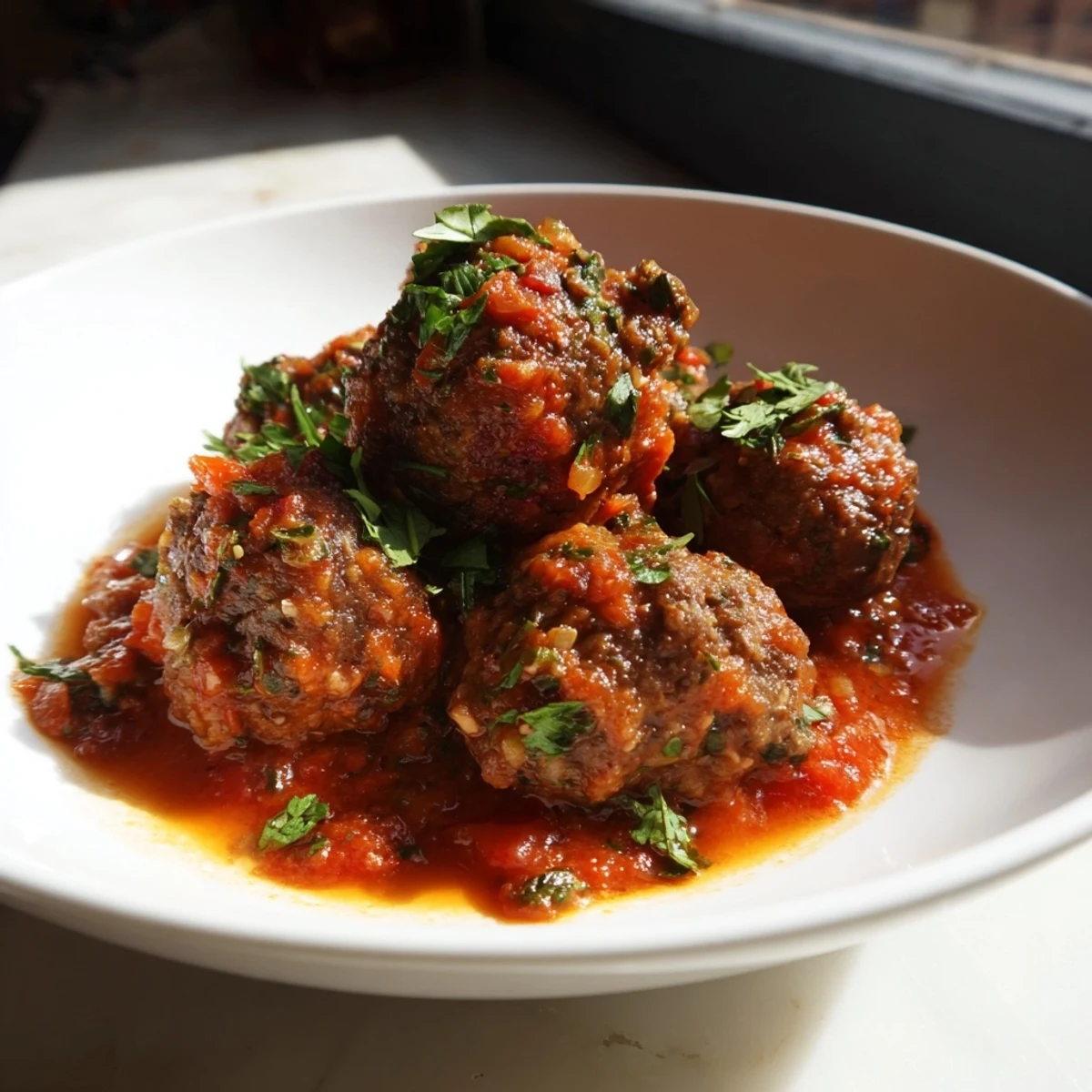 Sizzling lamb meatballs in tomato sauce are rich and savory, perfect for a cozy weeknight meal.