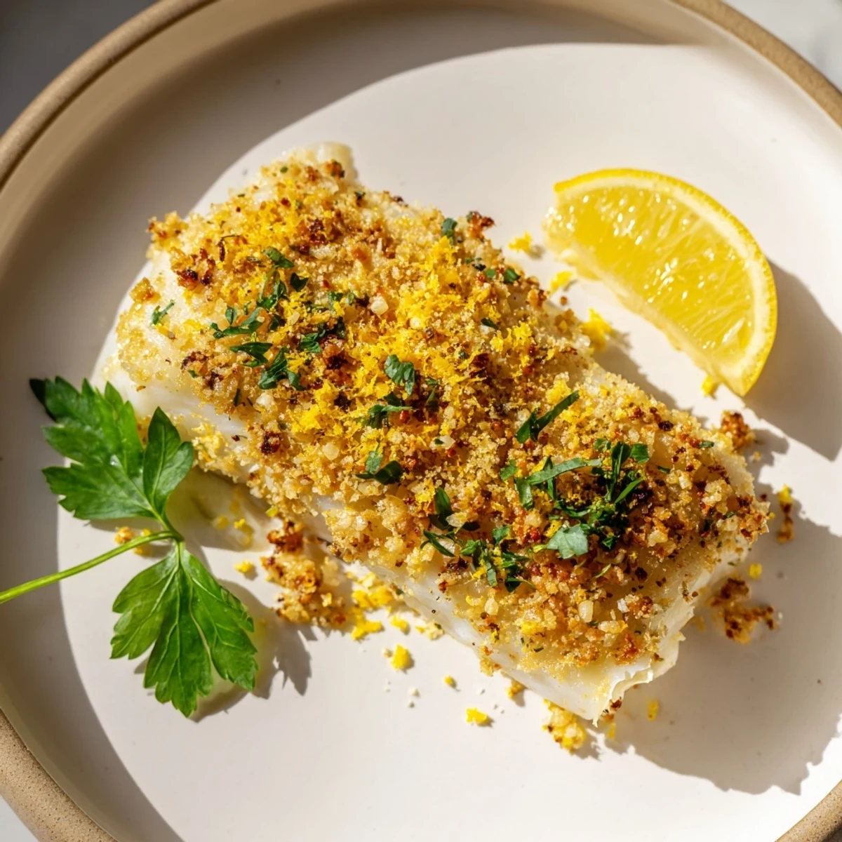 Imagine the aroma: This enticing Baked Cod with Chorizo-Free Crumble presents a delightful, light meal.