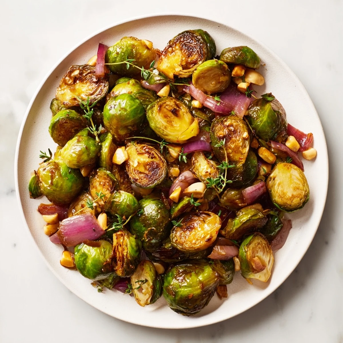 Savory Roasted Brussels Sprouts with Chestnuts, a warm and inviting recipe perfect for serving at dinner.