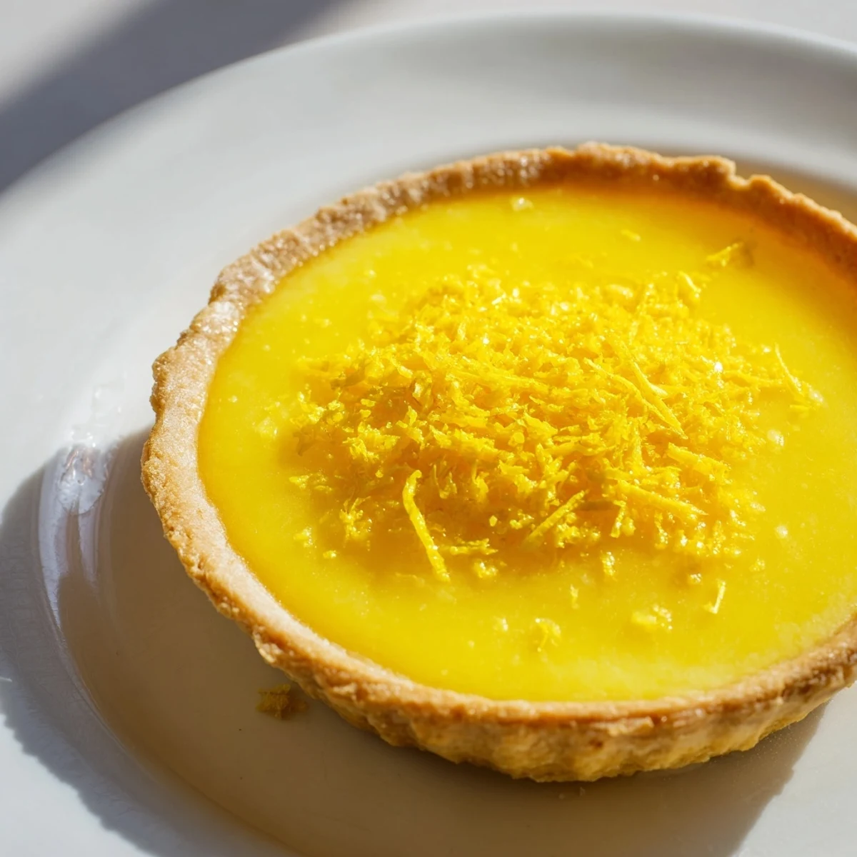 Golden-brown, sliced tart lemon, showing the rich, creamy texture of the luscious lemon filling next to its crust.