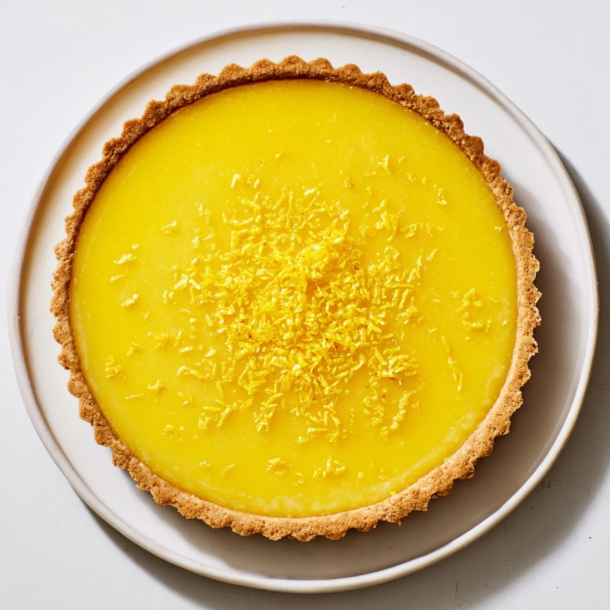 A close-up of a delightful tart lemon, presenting the vibrant yellow filling, beautifully contrasting with the flaky crust.