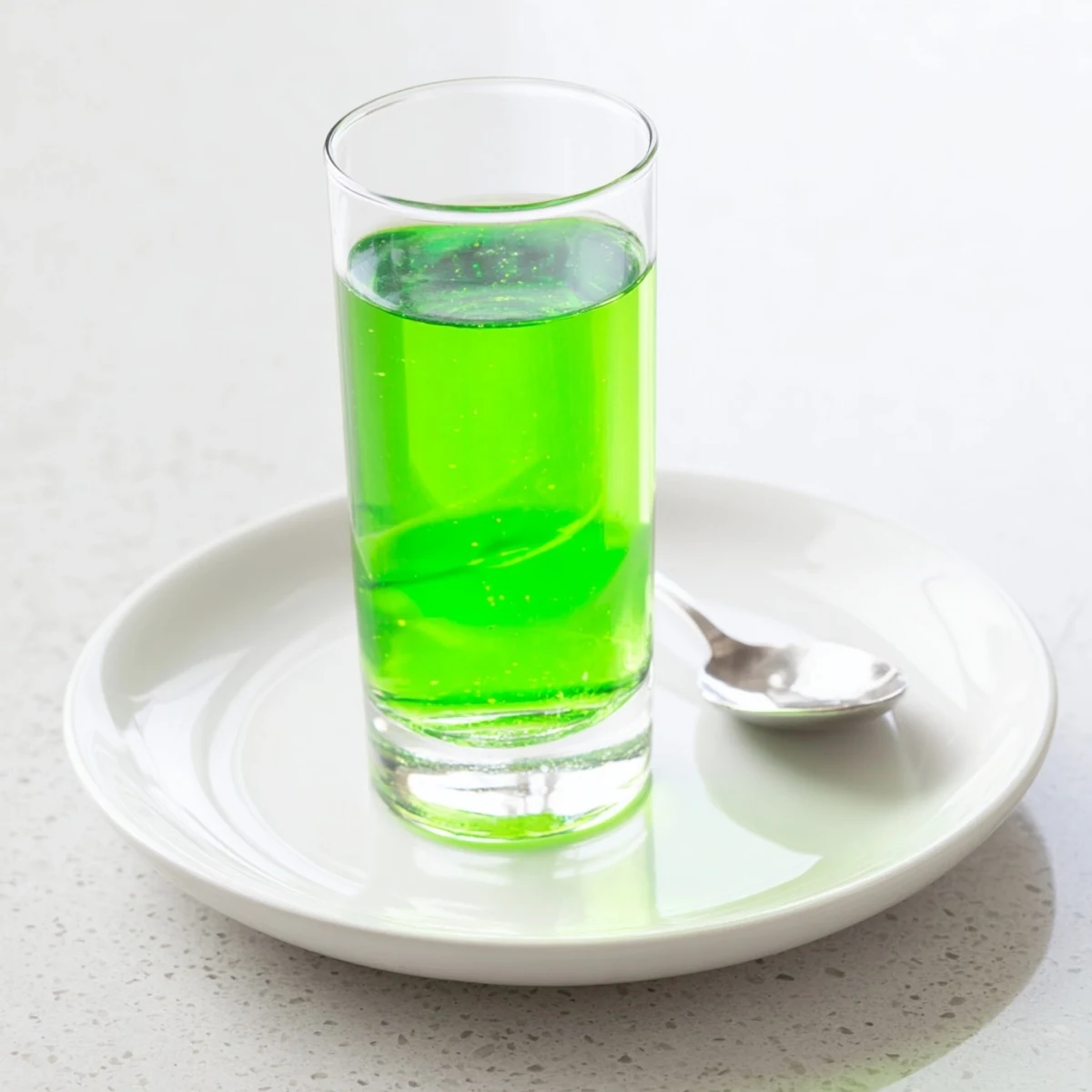 The clear, emerald Cordial Peppermint in a decorative bottle, perfect for holiday cocktail mixing.