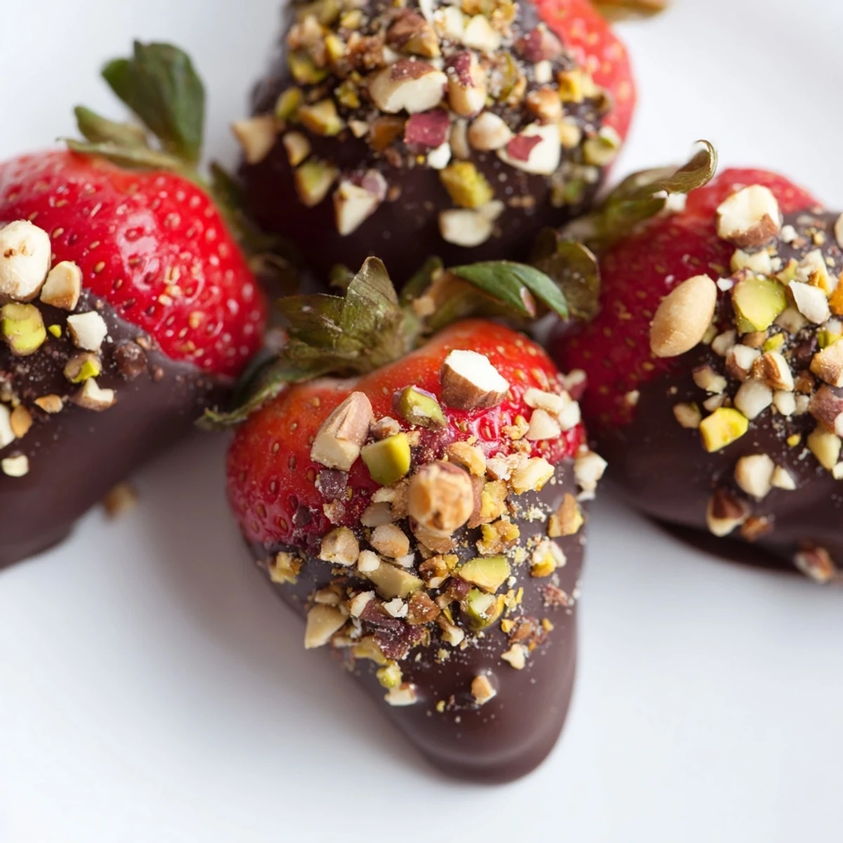 Luscious chocolate-dipped strawberries, speckled with crunchy nuts, look irresistible for dessert.