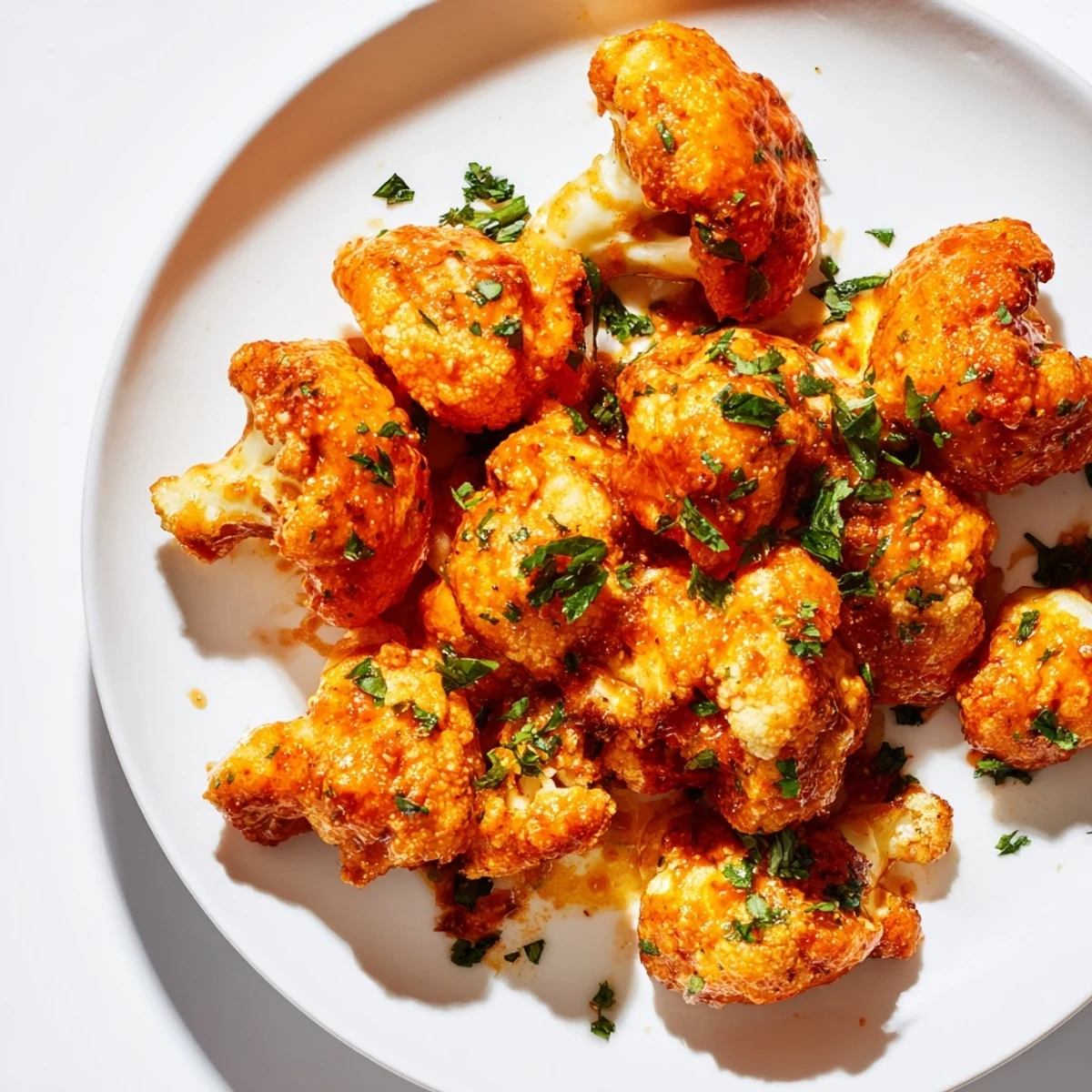 A close-up shot of fiery, flavor-packed Spicy Buffalo Cauliflower Bites, perfect for game day gatherings.