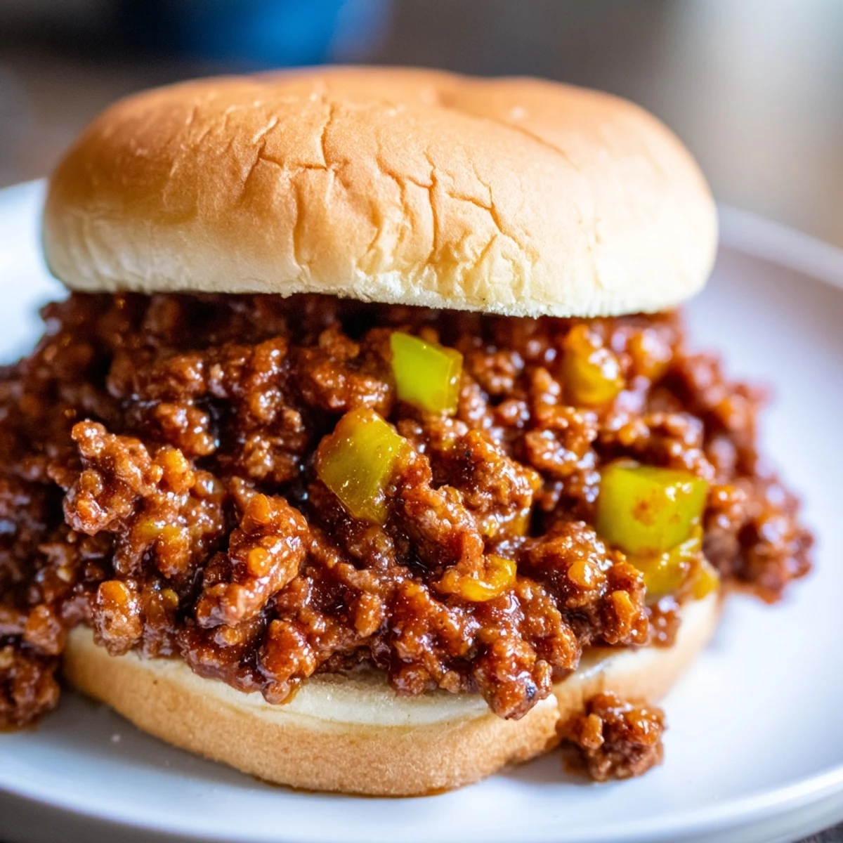 Steaming plate of Beef Sloppy Joes, showcasing the hearty beef and tomato sauce.