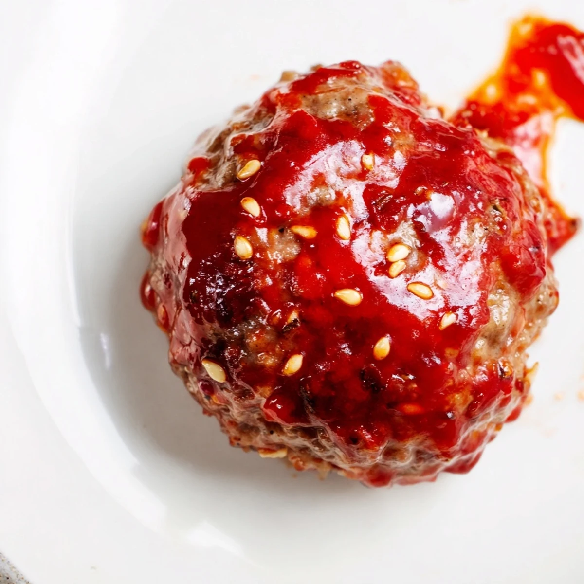 Fresh cilantro and toasted sesame seeds garnish a skillet of Spicy Sriracha Beef Meatballs ready to be served as an appetizer.