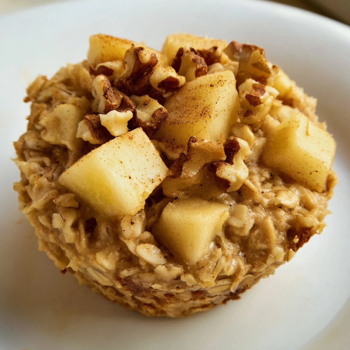 Twelve golden Apple Cinnamon Baked Oatmeal Cups sit cooling on a wire rack with visible apple chunks. 