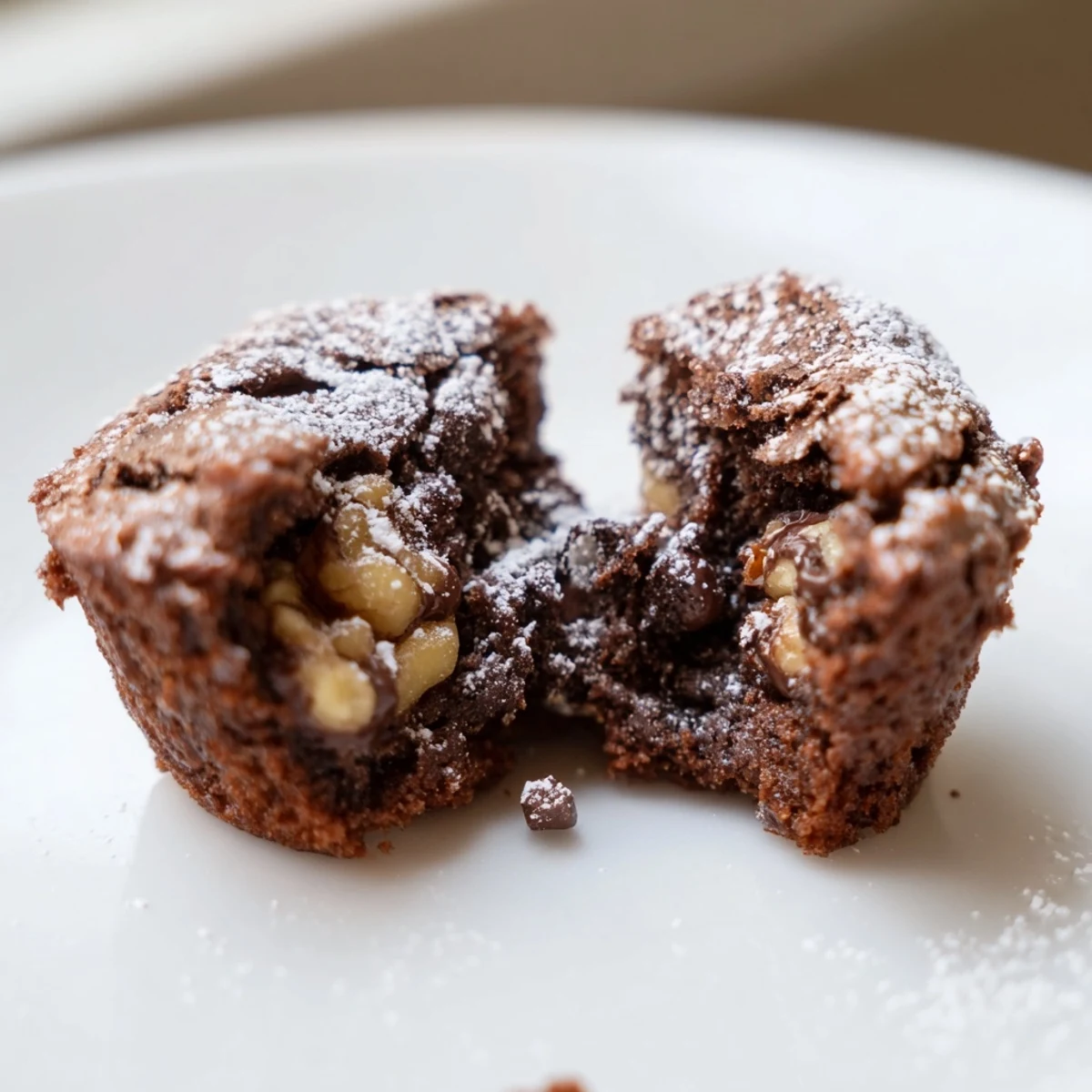 Warm, bite-sized chocolate brownies dusted with powdered sugar, ready for a party platter.