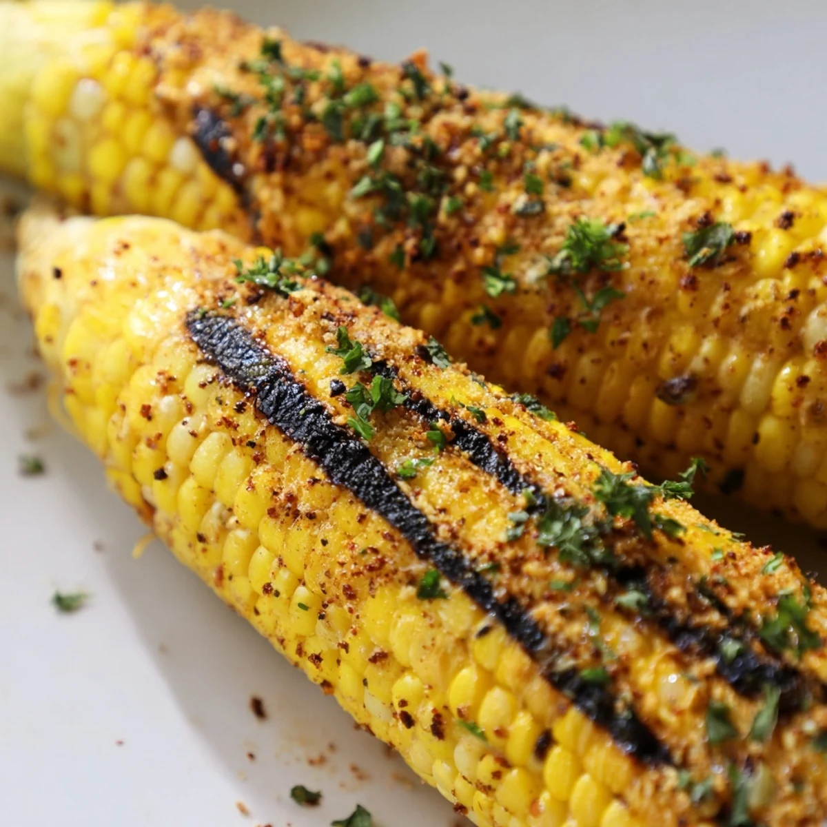 Golden ears of Cajun Spiced Grilled Corn on the Cob, charred and dripping with smoky butter.