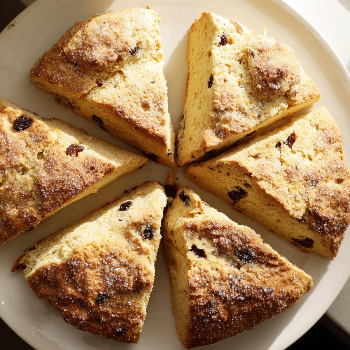 Golden brown Irish Soda Bread Scones with currants, ready for baking on a parchment-lined sheet.