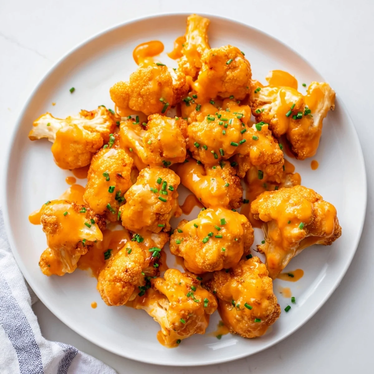 Spicy Championship Buffalo Cauliflower Bites on a platter with crisp celery and carrot sticks, ready for a game day snack.