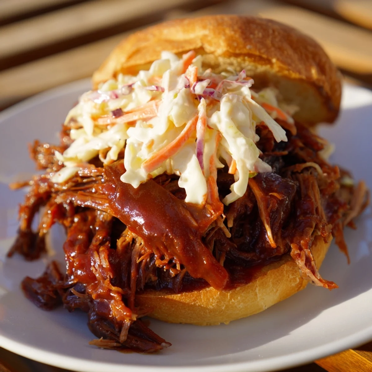 Hearty pulled beef sandwiches served warm, loaded with juicy slow-roasted beef and crunchy slaw.
