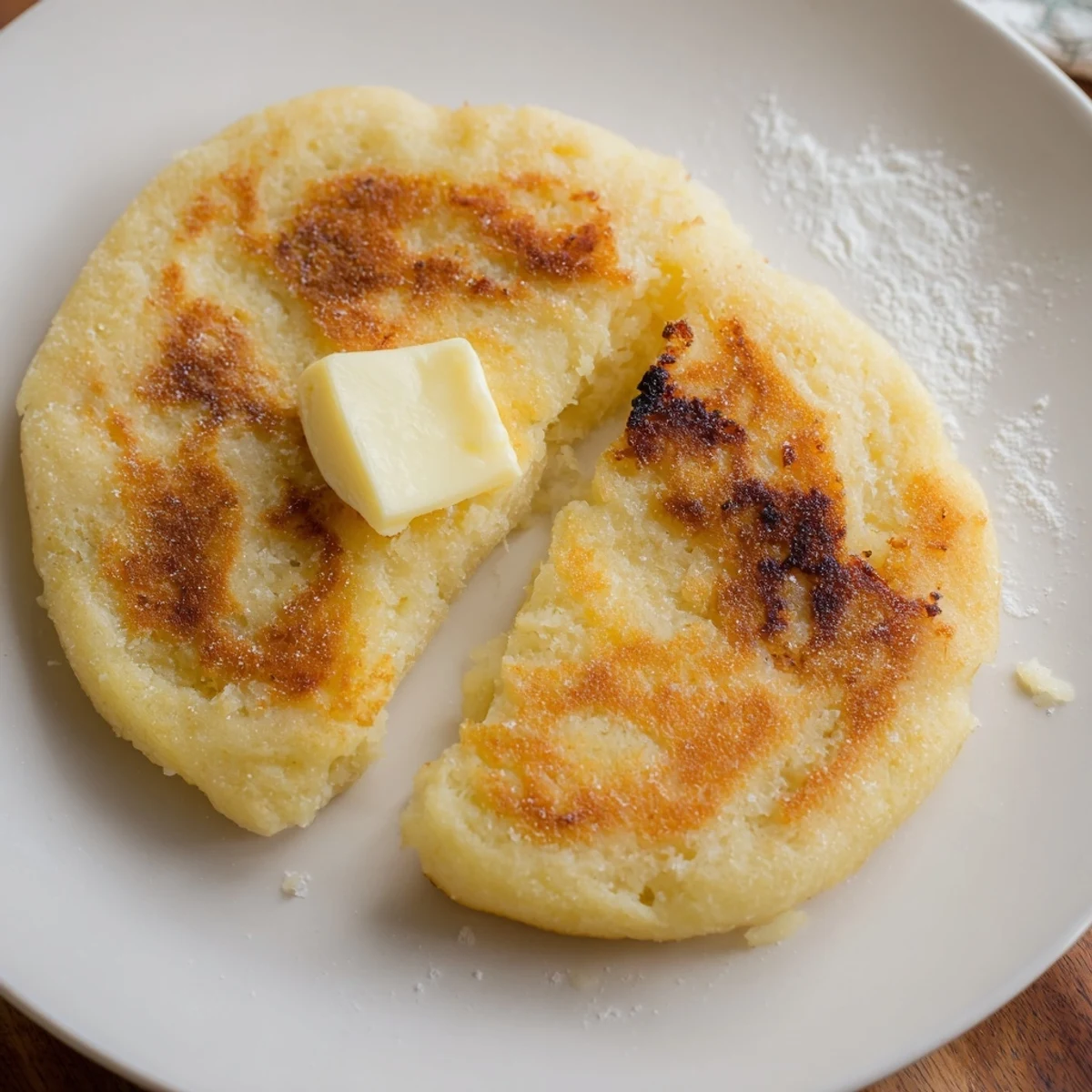 Warm Irish Potato Bread Farls stacked on a wooden board, ready to serve with extra butter and chives.  