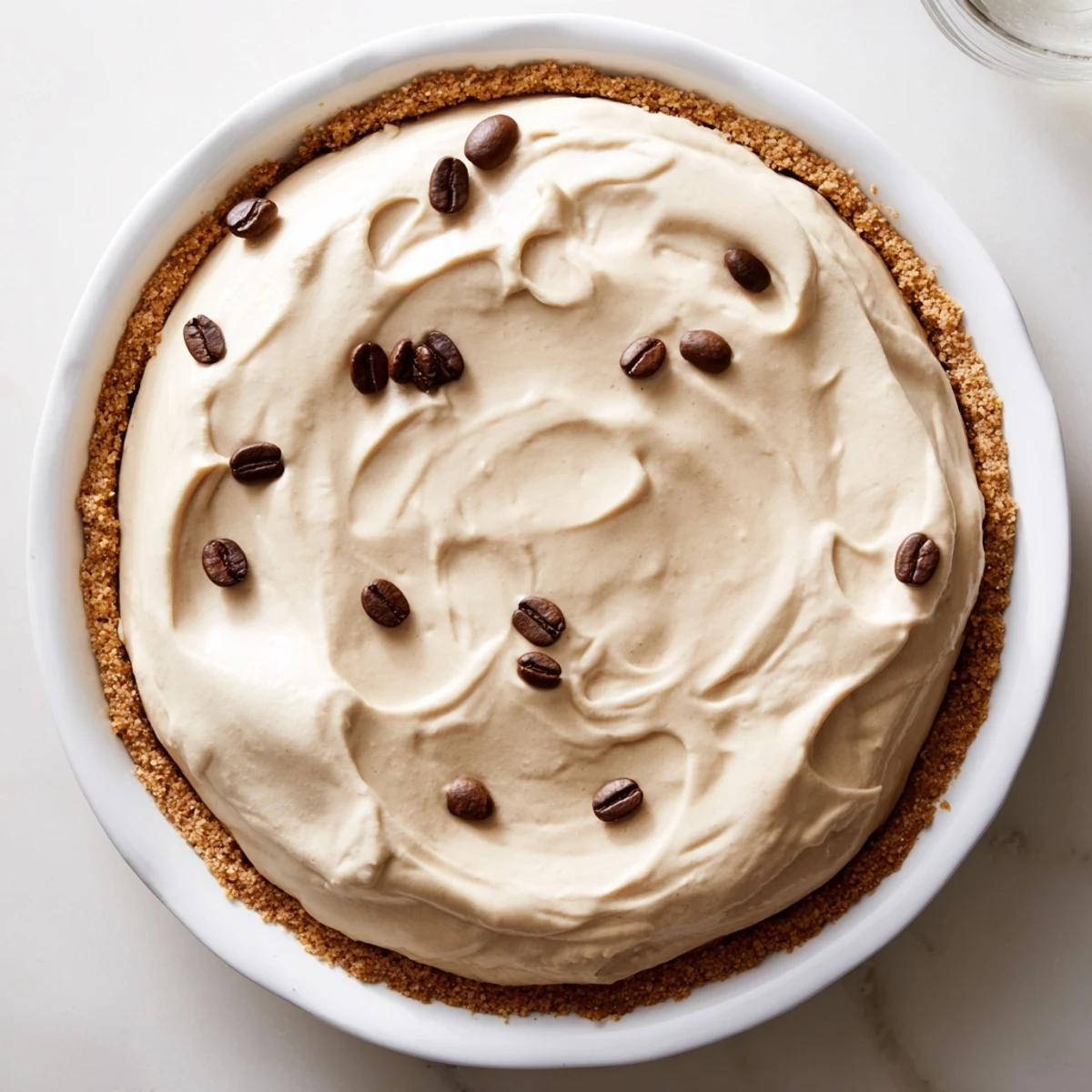Slice of Keto Cold Brew Coffee Pie revealing no-bake filling, cold brew swirl, and crunchy gluten-free almond crust.