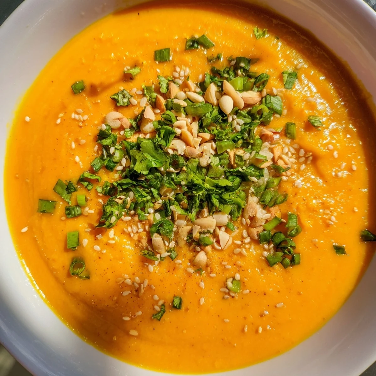 Steaming Spicy Miso Carrot Soup in a rustic bowl with a lime wedge on the side.