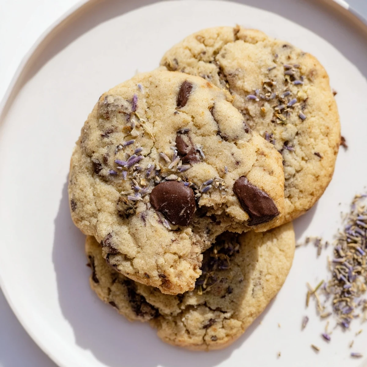 Freshly removed from the oven, these Lavender Chocolate Chip Cookies show soft, chewy centers.