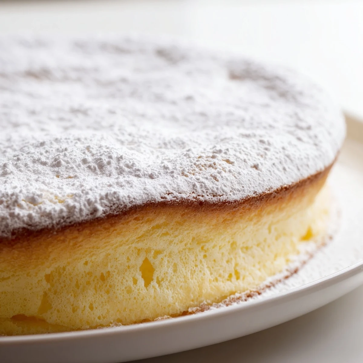 Sliced Fluffy Yogurt Cloud Cake served on a white plate, ready for a teatime treat.