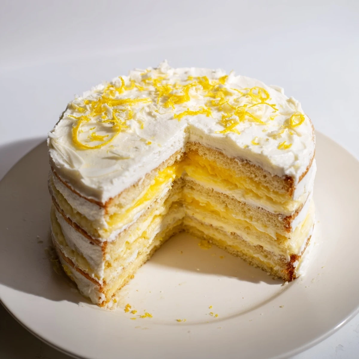 A slice of Limoncello Mascarpone Cake on a plate, ready to serve.