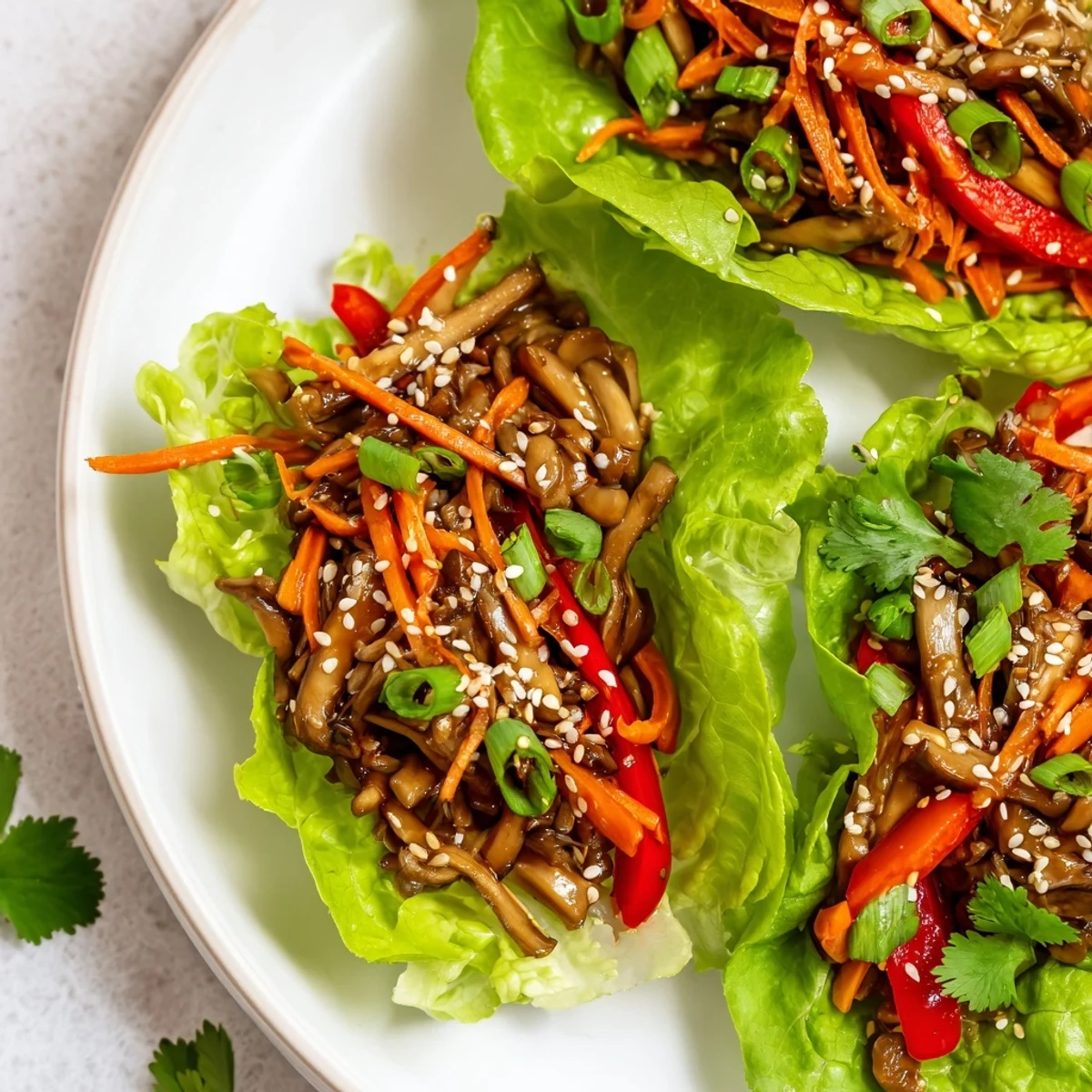 Tender shiitake mushroom lettuce wraps served on crisp butter lettuce leaves with a ginger soy glaze.