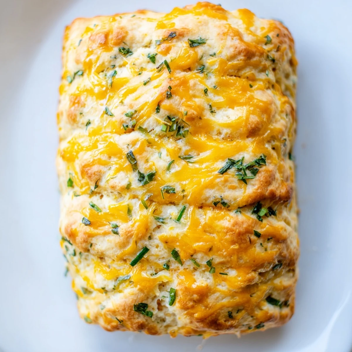 Freshly baked Red Lobsters Cheddar Bay Biscuit Loaf on a cutting board, brushed with garlic butter and topped with parsley.