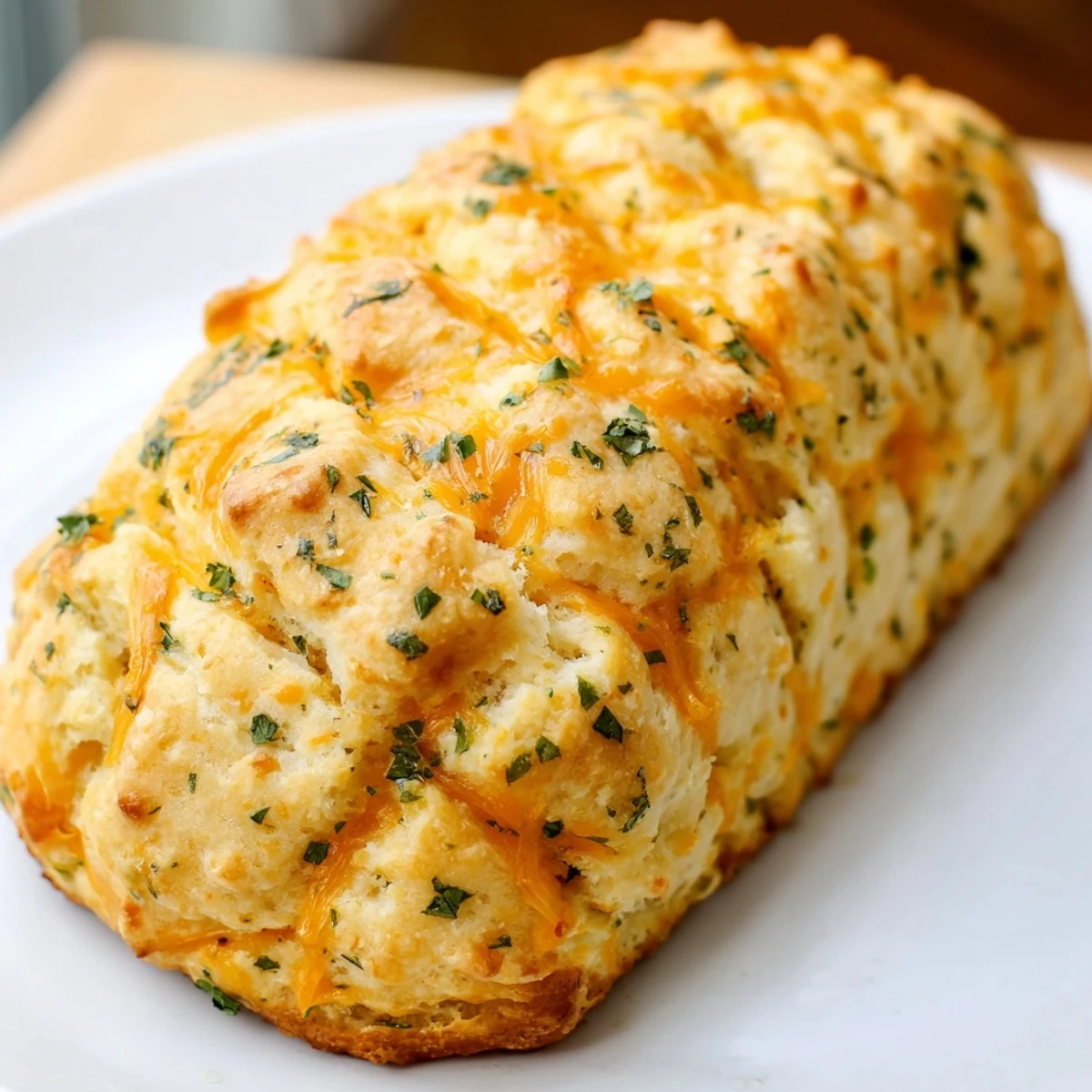 Warm Red Lobsters Cheddar Bay Biscuit Loaf served beside a seafood dinner for a savory, cheesy side dish.