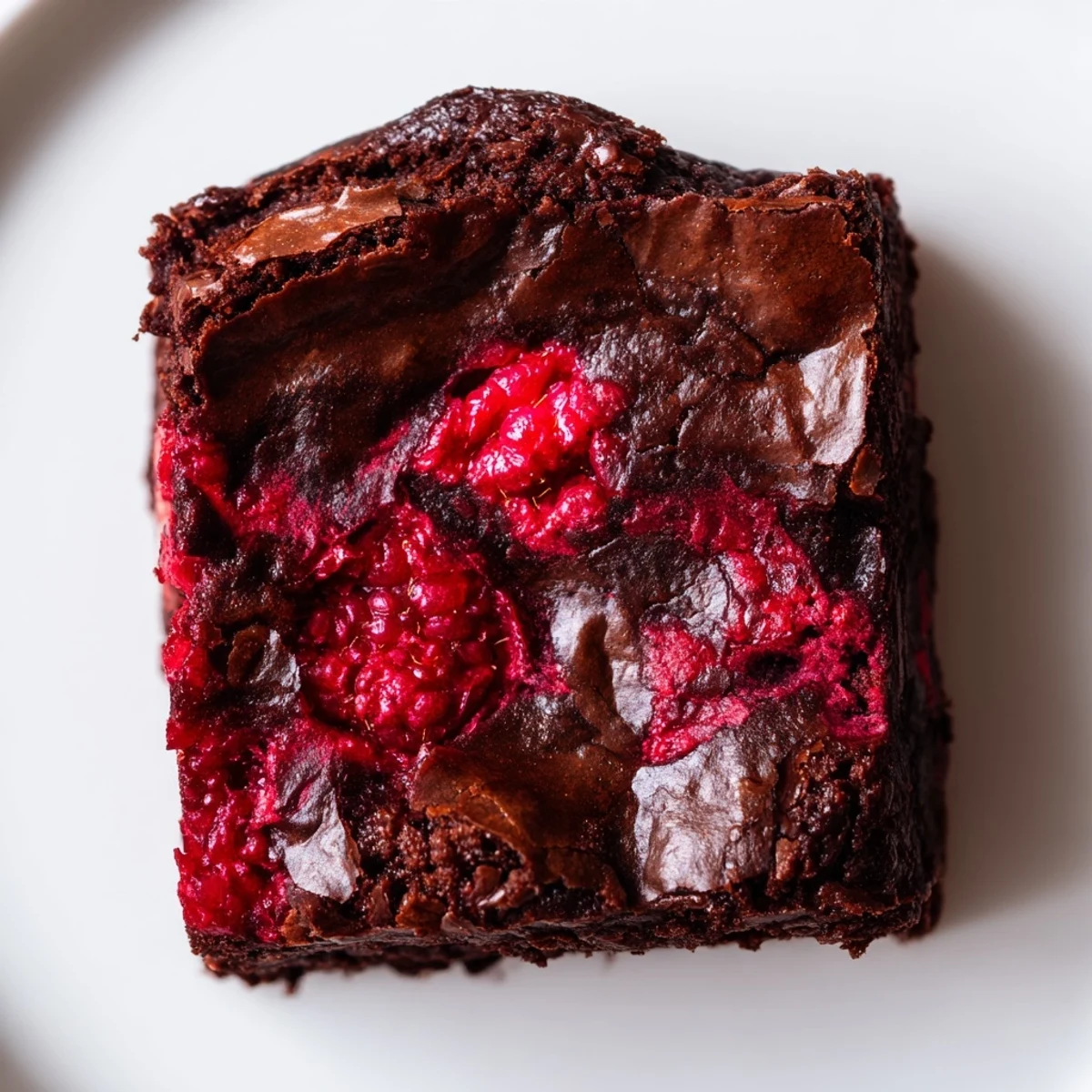 Fresh Raspberry Swirl Brownies served warm, revealing a moist crumb and sweet-tart marbling.